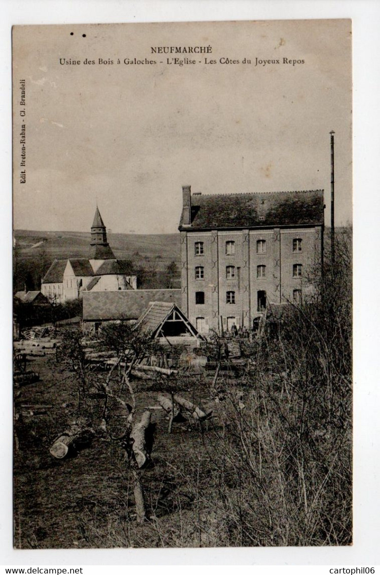 - CPA NEUFMARCHÉ (76) - Usine Des Bois à Galoches - L'Eglise - Les Côtes Du Joyeux Repos - Edition Breton-Rahan - - Andere & Zonder Classificatie