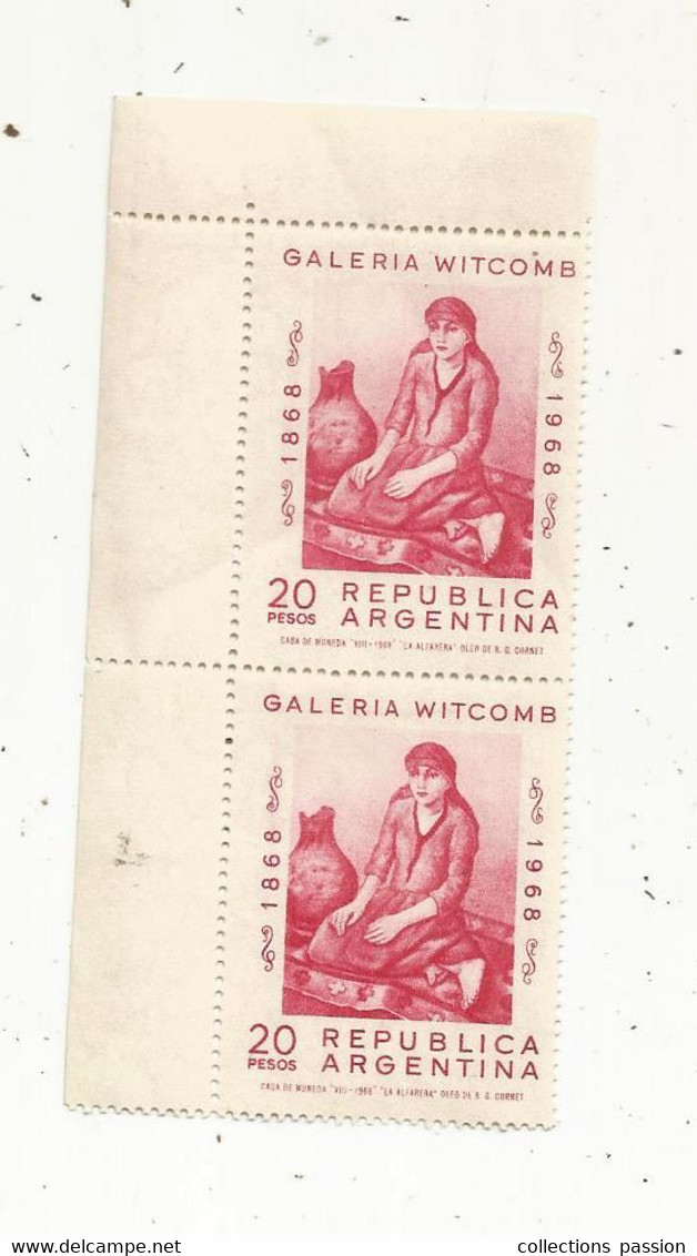 Timbre , REPUBLICA ARGENTINA, ARGENTINE, Galeria WITCOMB , 20 Pesos , 1868-1968, Bloc De 2 , Neuf - Neufs