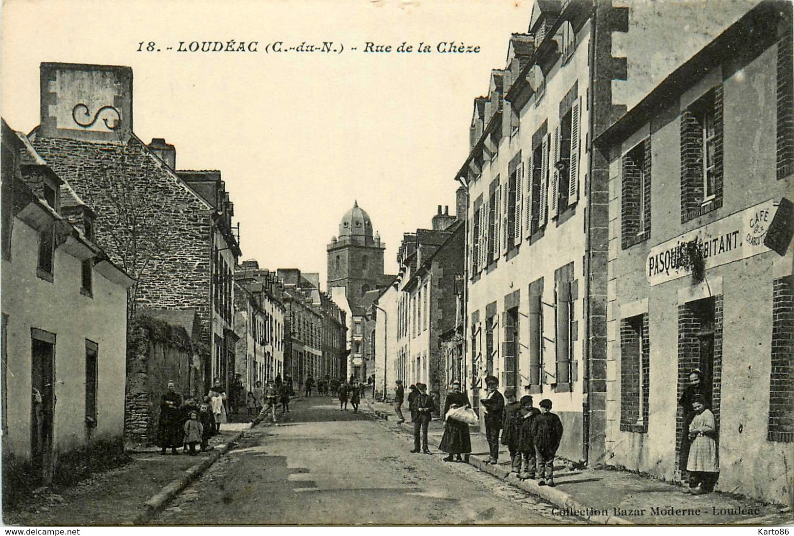 Loudéac * La Rue De La Chèze * Débitant PASQUIER * Café Charcuterie * Villageois - Loudéac