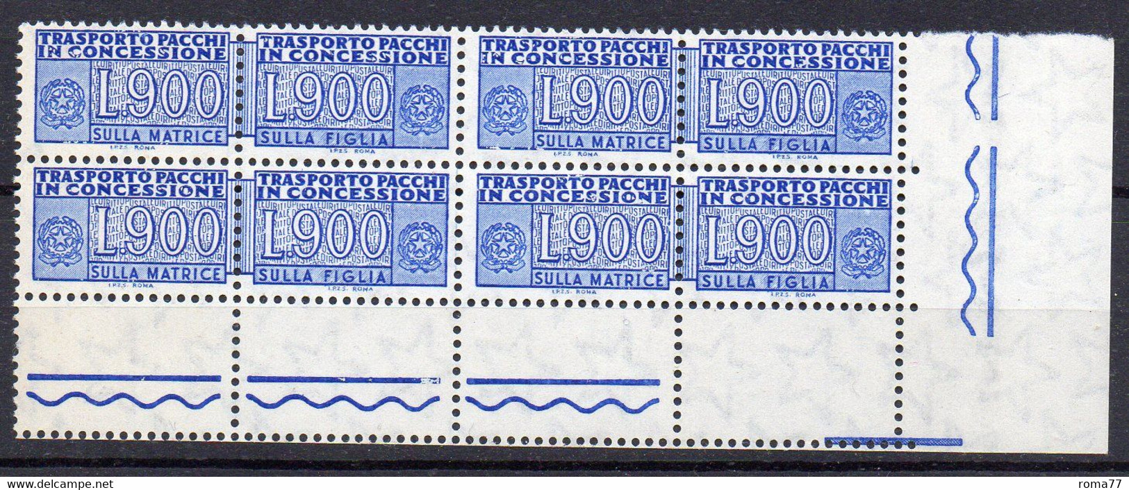 1296 490 - REPUBBLICA , Pacchi In Concessione : Quartina D'angolo Del 900 Lire Stelle *** MNH - Consigned Parcels