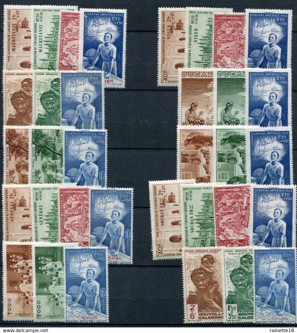 Série    Protection De L'enfance Indigène Complète 83 Timbres, 24 Pays (2 Scans) - 1942 Protection De L'Enfance Indigène & Quinzaine Impériale (PEIQI)