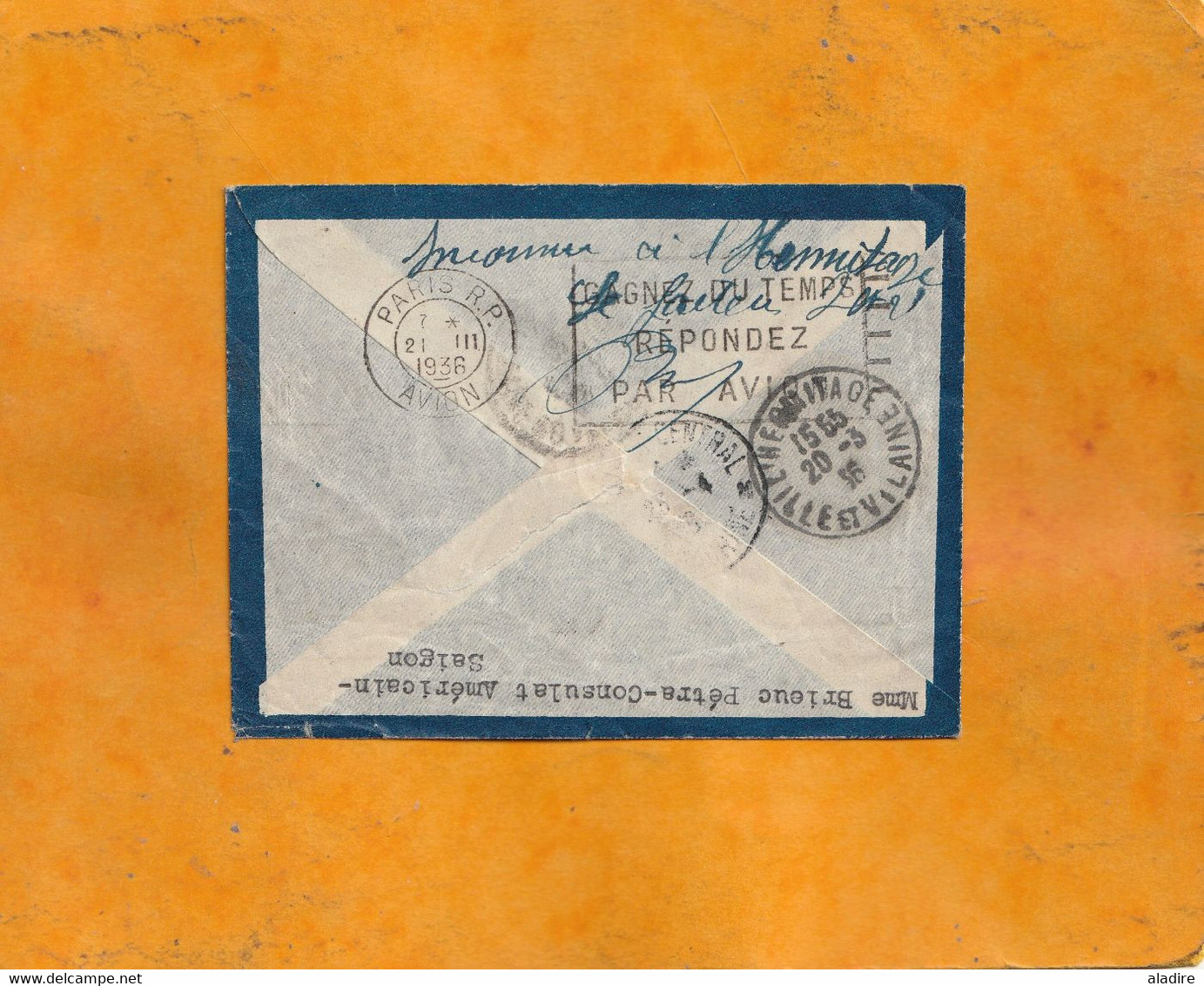 1936 - Entier Postal P. Aérienne 36 C Petit Format De Saigon Vers LHERMITAGE, Ille Et Vilaine - Retour - Daguin - Lettres & Documents