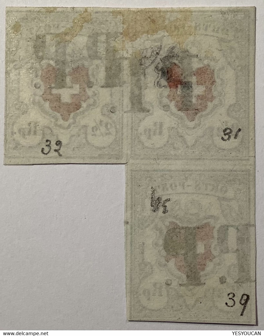 1850 Orts-Post 2 1/2 Rp Mit K.E, RARITÄT ALS 3er BLOCK  T.31/32 & 39 ZNr 13 I P.P Von ST GALLEN Attest Rellstab(Schweiz - 1843-1852 Timbres Cantonaux Et  Fédéraux