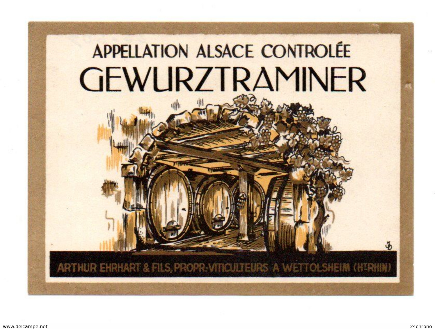 Etiquette De Vin Avec Collerette: Alsace, Gewurztraminer, Arthur Ehrhart & Fils, Viticulteur à Wettolsheim (22-601) - Gewurztraminer
