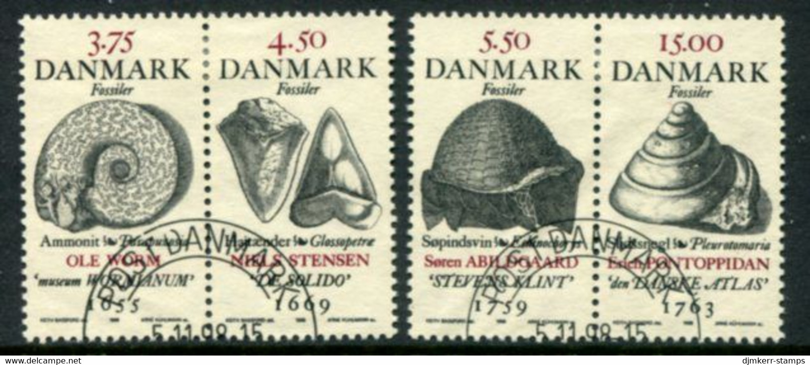 DENMARK 1998 Fossils Pairs Ex Block Used.  Michel 1195-98 - Gebruikt