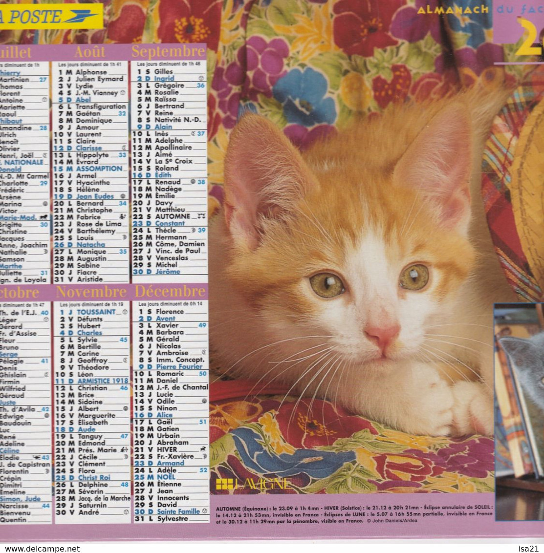 Almanach Du Facteur, Calendrier De La Poste, 2001, Côte D'Or, CHATONS ... - Grand Format : 2001-...