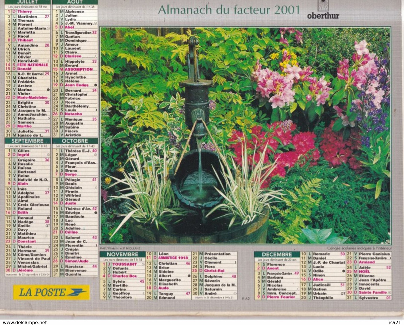 Calendrier Des Postes PTT 2001, SEINE-MARITIME, Récolte Des Pommes, Pompe à Bras, 2 Photos Sur Carton Souple - Grand Format : 2001-...