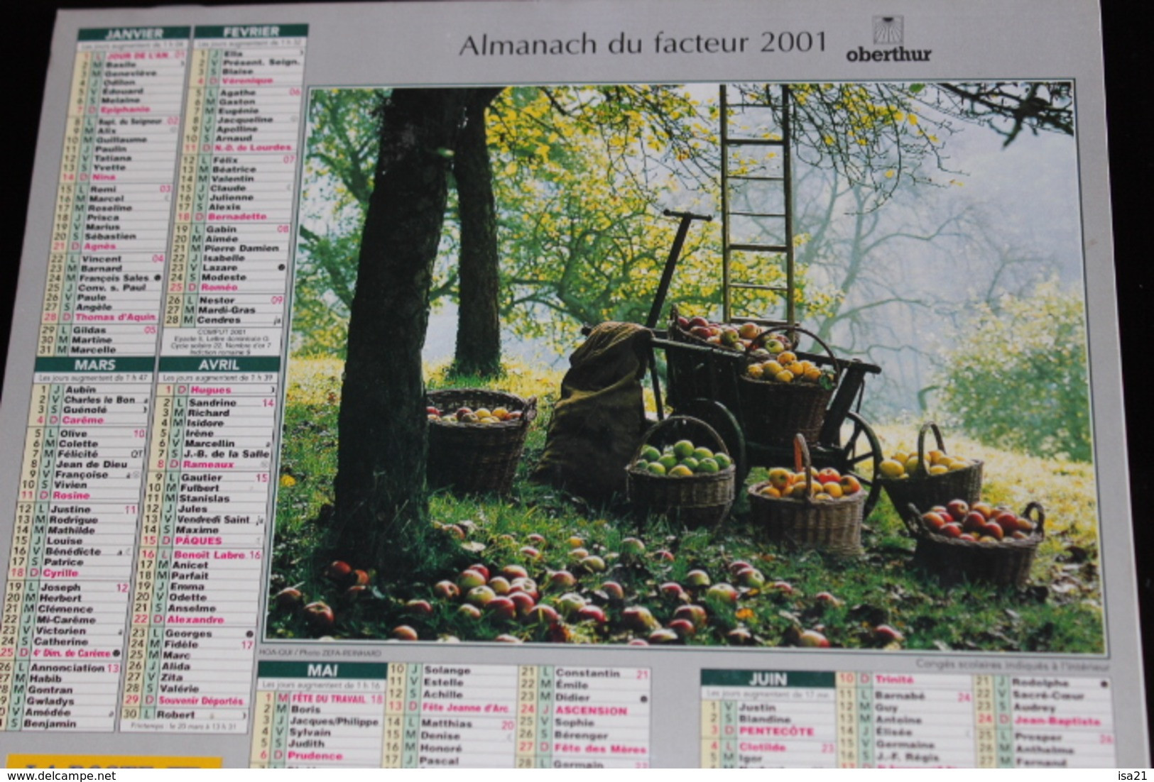 Calendrier Des Postes PTT 2001, SEINE-MARITIME, Récolte Des Pommes, Pompe à Bras, 2 Photos Sur Carton Souple - Grand Format : 2001-...