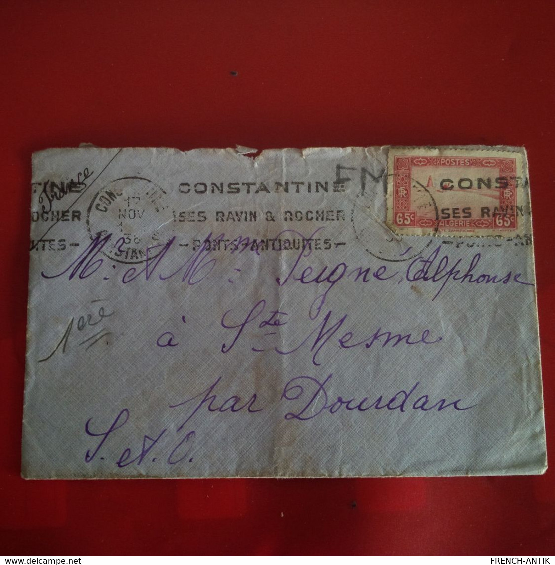 LETTRE AVEC COURRIER CONSTANTINE POUR ST MESME PAR DOURDAN 1938 CORRESPONDANCE MILITAIRE - Cartas & Documentos