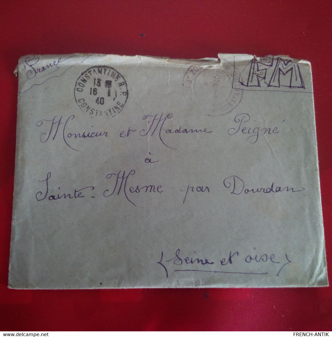 LETTRE AVEC COURRIER CONSTANTINE POUR ST MESME PAR DOURDAN 1940 CORRESPONDANCE MILITAIRE CACHET ZOUAVE - Lettres & Documents