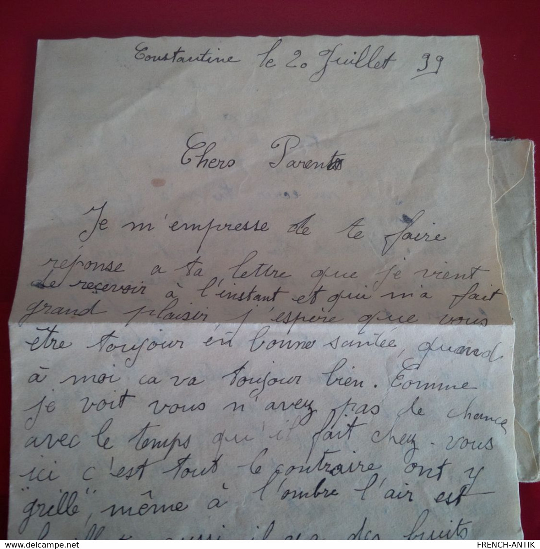 LETTRE AVEC COURRIER CONSTANTINE POUR ST MESME PAR DOURDAN 1939 CORRESPONDANCE MILITAIRE - Lettres & Documents