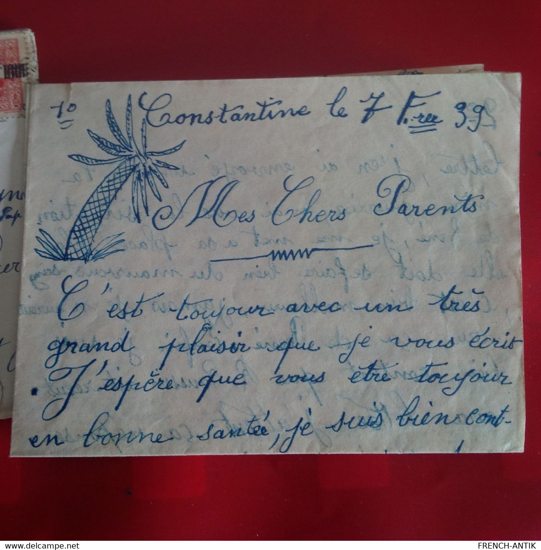 LETTRE AVEC COURRIER CONSTANTINE POUR ST MESME PAR DOURDAN 1939 CORRESPONDANCE MILITAIRE ZOUAVES - Storia Postale