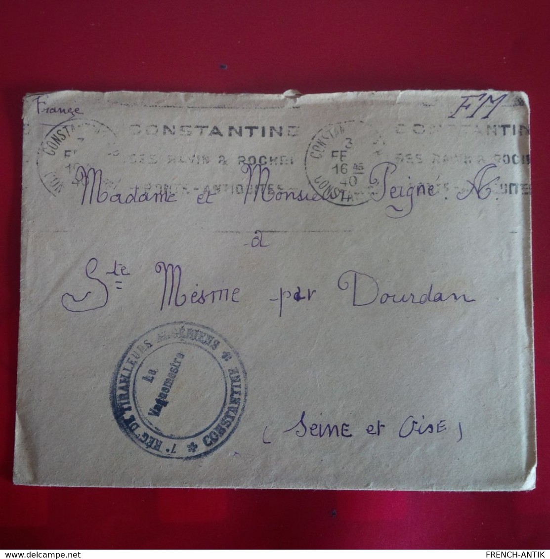 LETTRE AVEC COURRIER CONSTANTINE POUR ST MESME PAR DOURDAN 1938 CORRESPONDANCE MILITAIRE CACHET TIRAILLEURS - Storia Postale