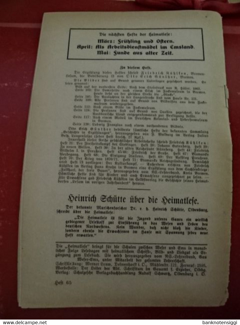 1 Heft Heimatlese "Bremens Kampf um See und Sturm" 1938