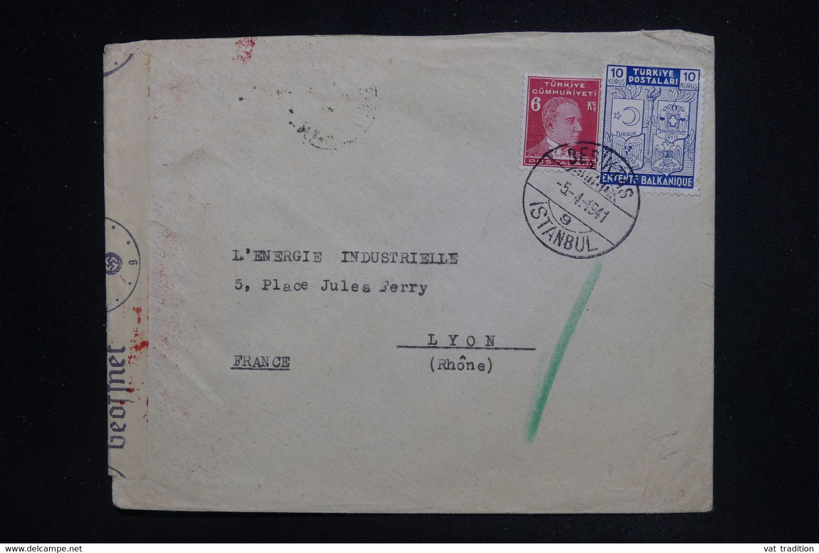 TURQUIE - Enveloppe Commerciale De Istanbul Pour La France Avec Contrôle Postal Allemand En 1941 - L 125438 - Covers & Documents