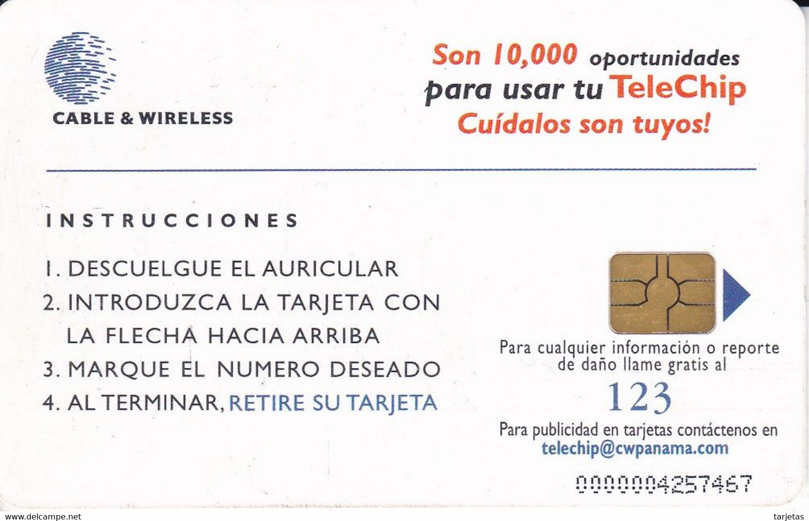 TARJETA DE PANAMA DE CABLE & WIRELESS DE B/3.00  10 MIL TELEFONOS PUBLICOS - Panamá