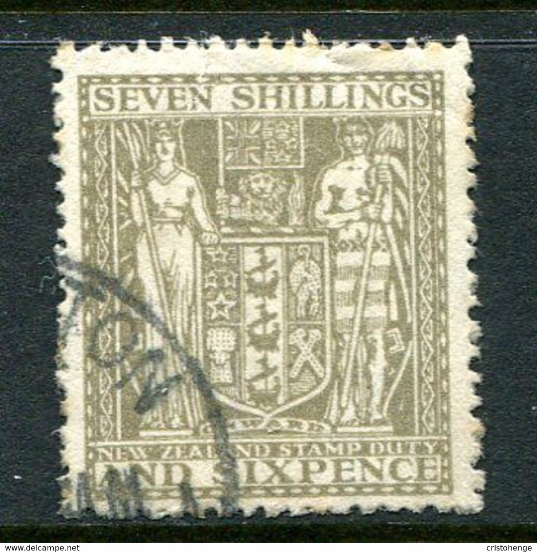 New Zealand 1931-40 Arms Type Fiscal Revenue - Cowan Paper - 7/6 Olive-grey Used (SG F152) - Fiscaux-postaux