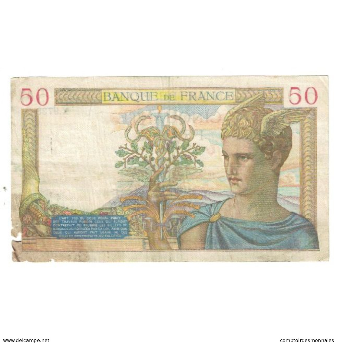 France, 50 Francs, Cérès, 1939, X.9738 990, TB, Fayette:18.22, KM:85b - 50 F 1934-1940 ''Cérès''