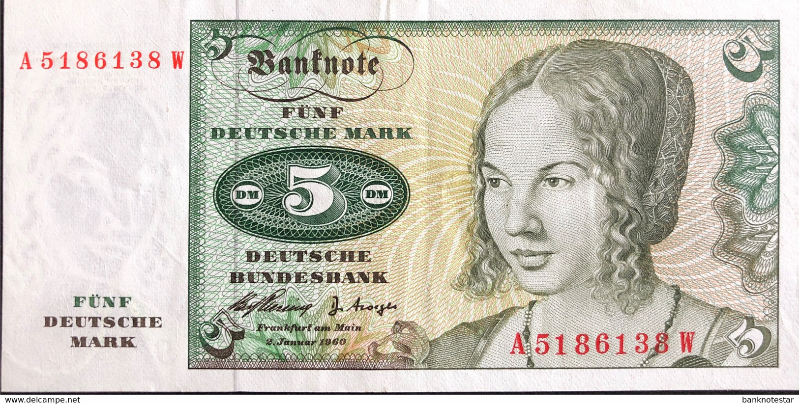 Germany 5 Deutsche Mark, P-18 (2.1.1960) - Very Fine Plus - Serie A - 5 DM