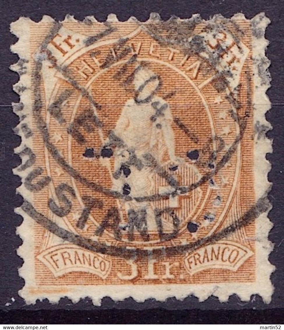 Schweiz Suisse 1901: 14 Vertikalzähne KZ II Zu 72E Mi 64YD Yv 77 (3 Fr) ⊙ GENÈVE 1.VII.04 Avec PERFIN (Zu CHF 30.00) - Perfins