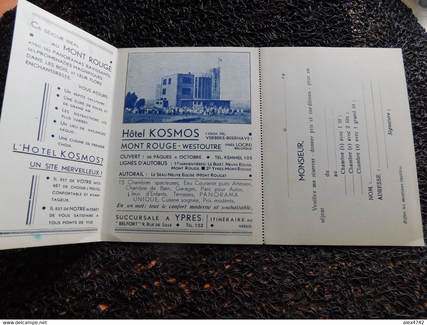 Dépliant Publicitaire : Hôtel Kosmos, Mont Rouge, Westoutre  (A13) - Heuvelland