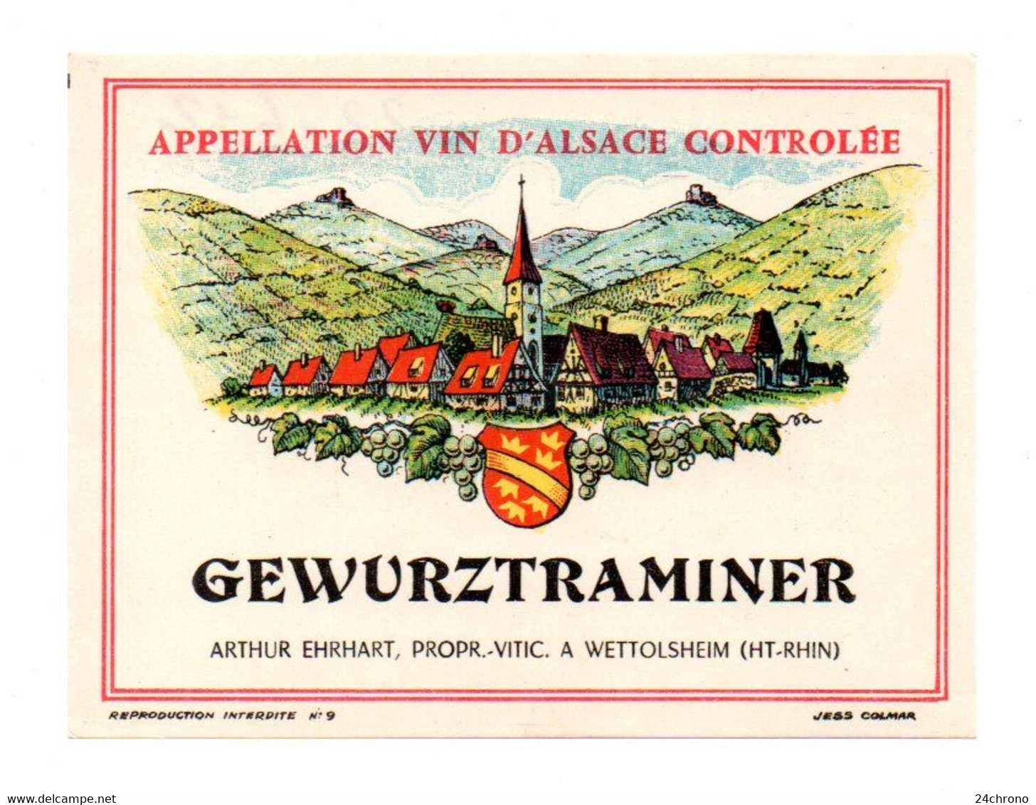 Etiquette De Vin Et Collerette: Alsace, Gewurztraminer, Arthur Ehrhart, Viticulteur à Wettolsheim (22-612) - Gewurztraminer