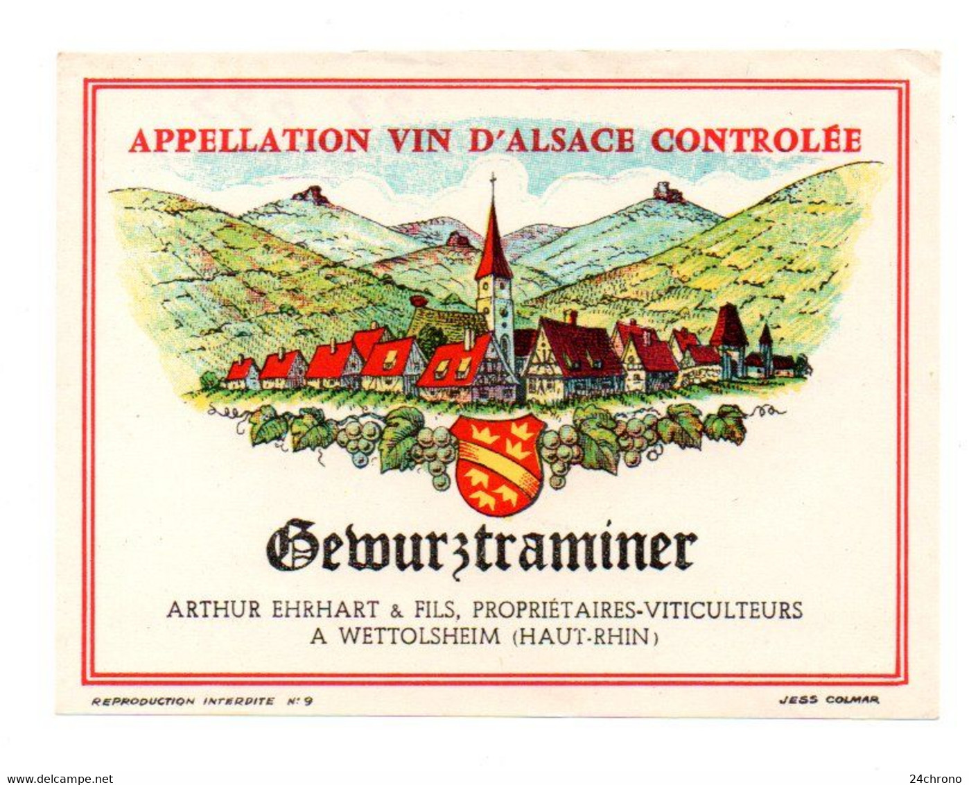 Etiquette De Vin Et Collerette: Alsace, Gewurztraminer, Arthur Ehrhart & Fils, Viticulteur à Wettolsheim (22-615) - Gewurztraminer