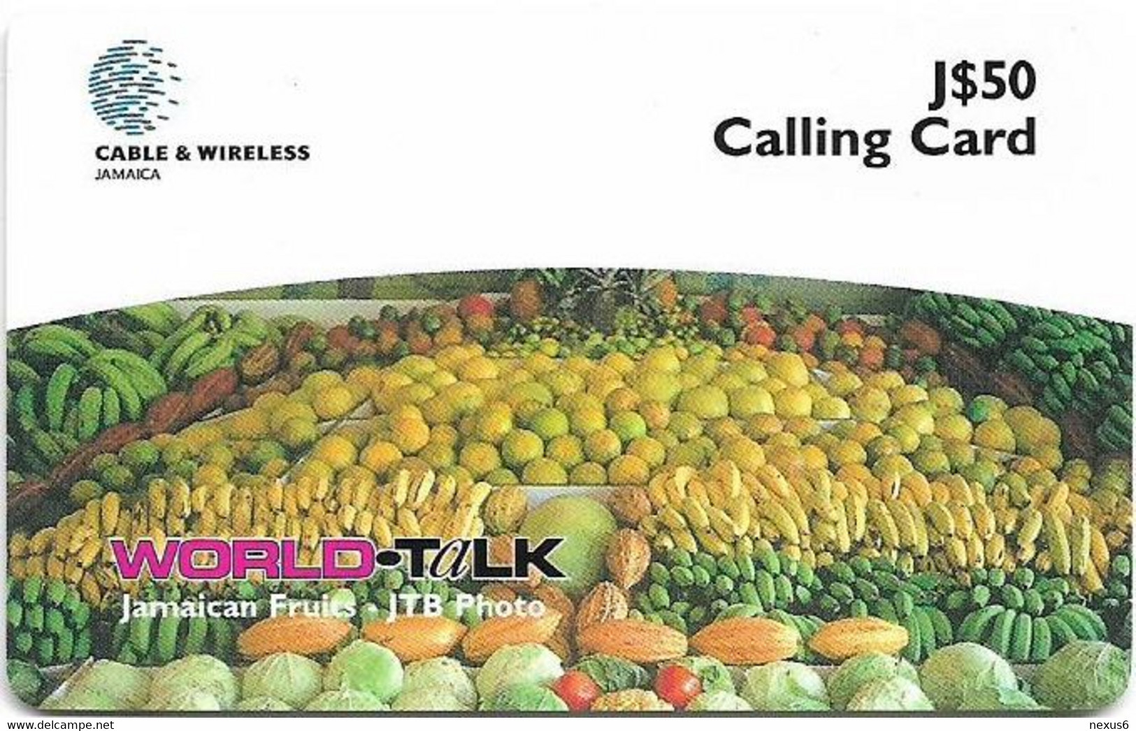 Jamaica - C&W (World Talk) - Jamaican Fruits, (Small Barcode), Remote Mem. 50J$, Used - Jamaica