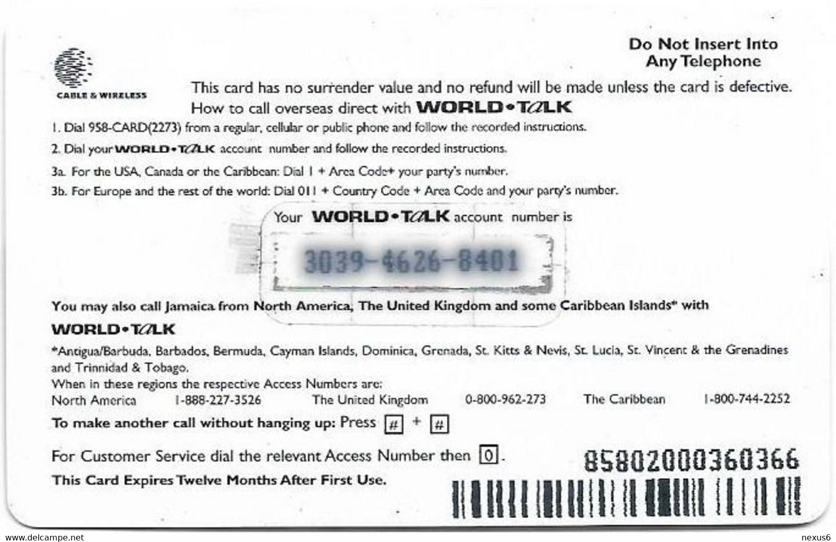 Jamaica - C&W (World Talk) - Jamaican Fruits, (Small Barcode), Remote Mem. 50J$, Used - Jamaica