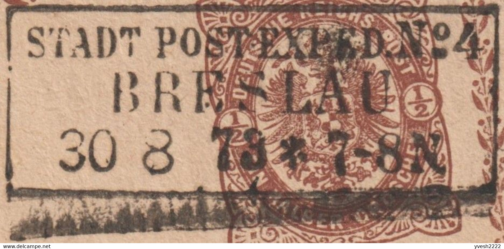 Pologne / Allemagne 1873. Entier Postal Oblitéré Stadt Post Exped. N° 4 - Breslau 30 8 73  7-8 N  Wrocław - Macchine Per Obliterare (EMA)