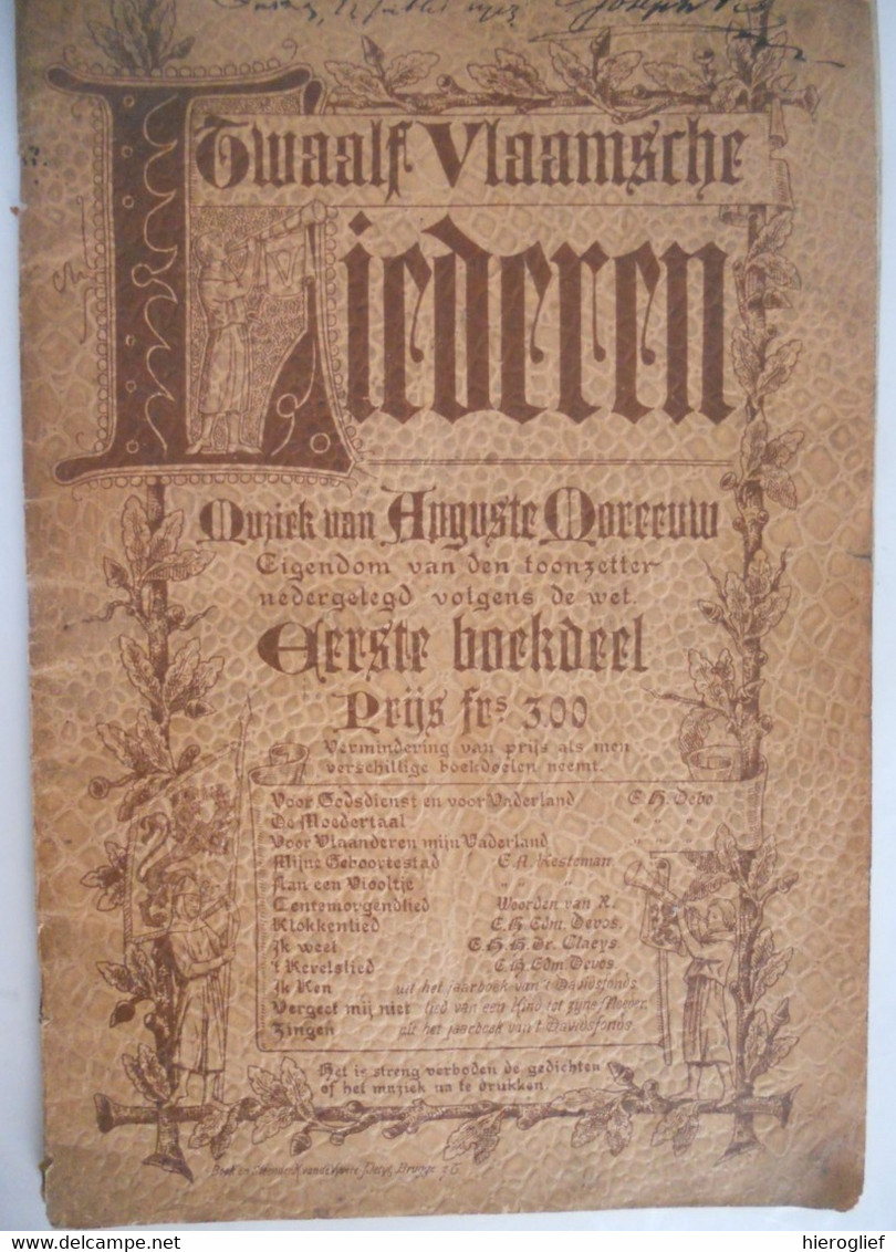 Twaalf Vlaamsche Liederen - Muziek Van Auguste Moreeuw Brugge Muziek Tekst De Bo Kesteman Veurne Devos Zang Vlaanderen - Antiquariat