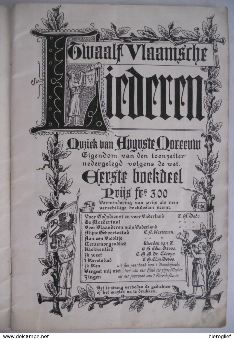 Twaalf Vlaamsche Liederen - Muziek Van Auguste Moreeuw Brugge Muziek Tekst De Bo Kesteman Veurne Devos Zang Vlaanderen - Antiguos