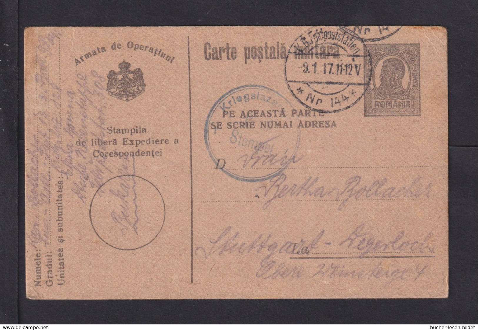 RUMÄNIEN - 1917 - Rumänische Ganzsache Mit Deutschen Feldpoststempel Nach Stuttgart - Bezetting 1914-18