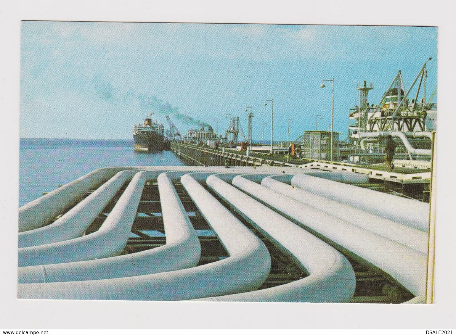 Kuwait Harbour With Oli Pipelines To Oil Tanker Ship Vintage Photo Postcard RPPc CPA (37150) - Kuwait