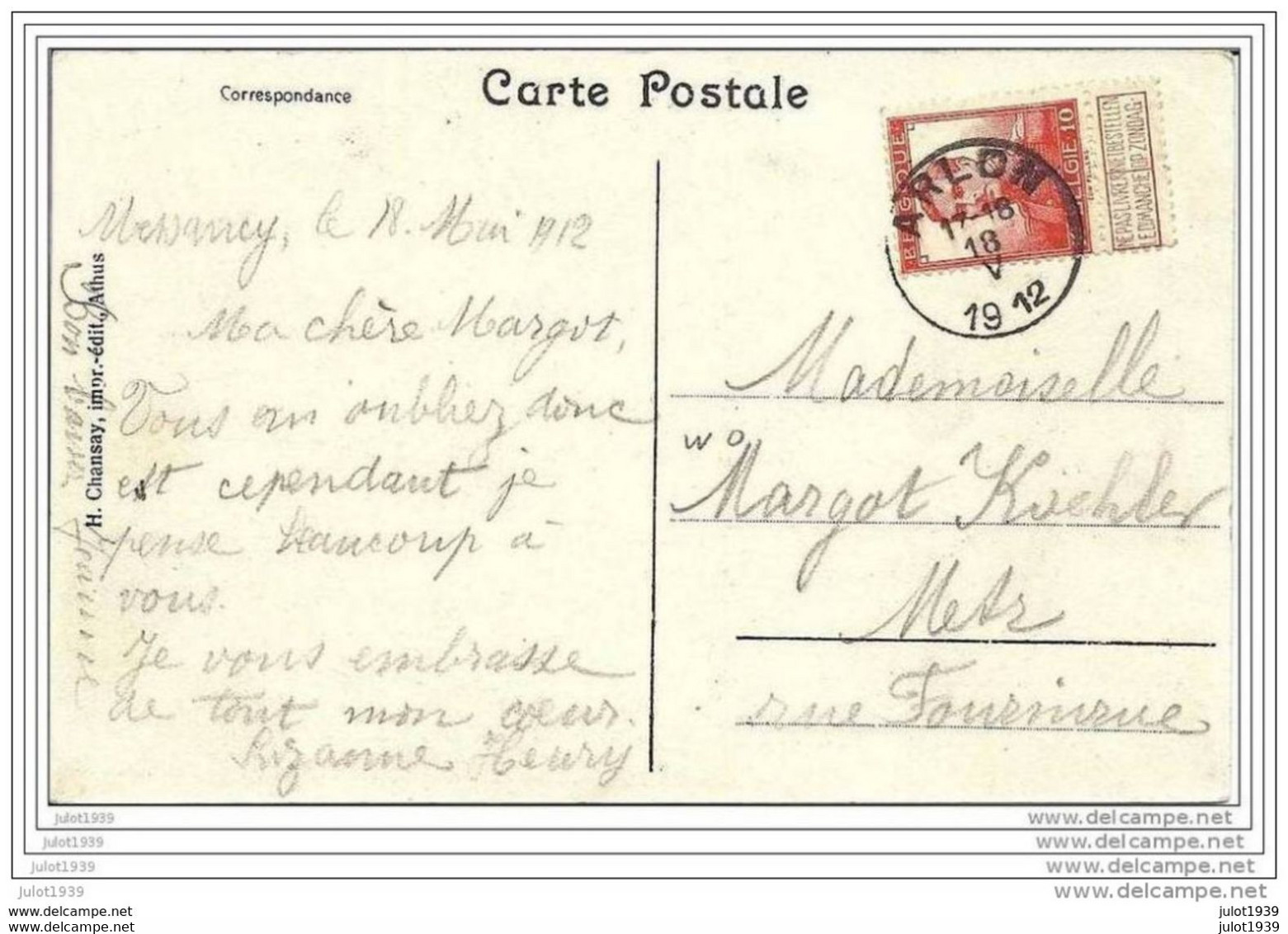 MESSANCY ..-- Pensionnat Des Dominicaines . 1912 Vers METZ ( Melle Margot KOEHLER ) . Voir Verso . - Messancy