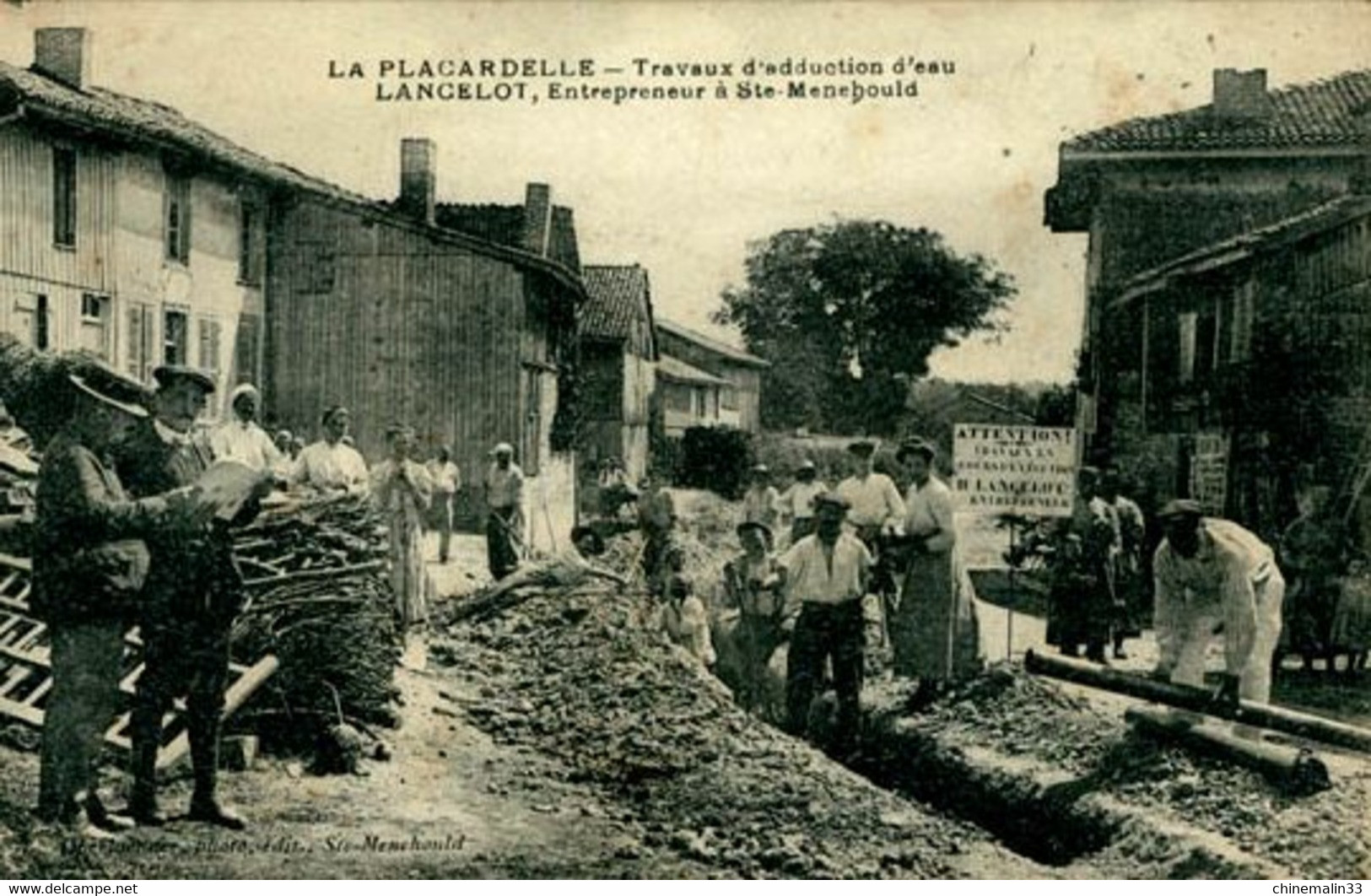 DEPT 51 LA PLACARDELLE TRAVAUX D'ADDUCTION D'EAU TRÈS BELLE ANIMATION 9X14 REIMPRESSION DE CARTES ANCIENNES - Altri & Non Classificati