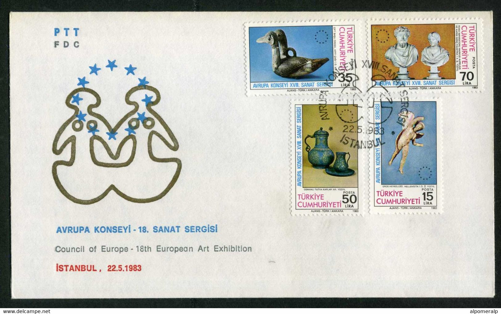 Türkiye 1983 18th Council Of Europe Art Exhibition | Eros, Marcus Aurelius, Faustina The Young Mi 2636-2639 FDC - Cartas & Documentos