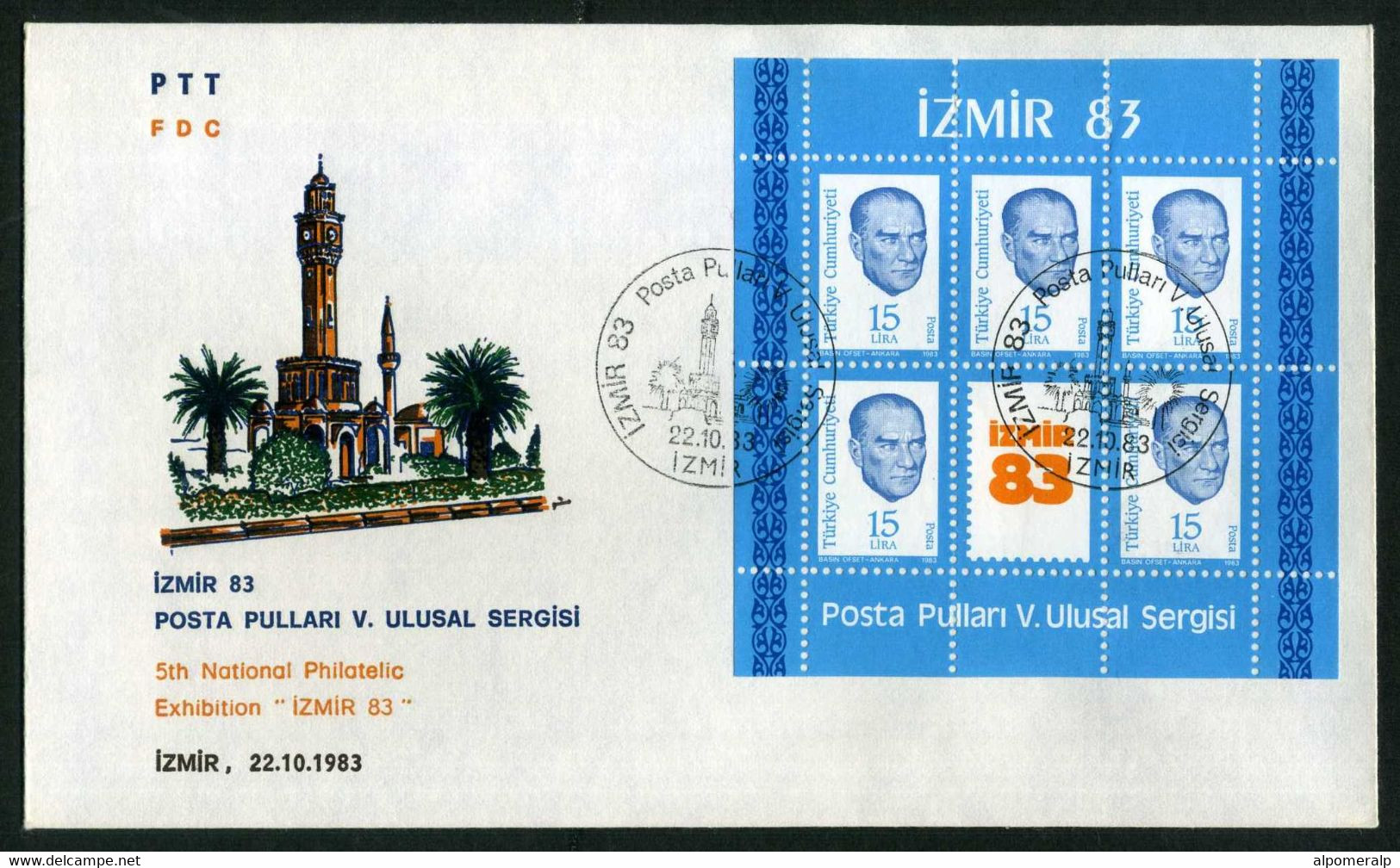 Türkiye 1983 5th National Postal Stamps Philatelic Exhibition Souvenir Sheet | ATATÜRK Mi 2648 Block 23 FDC - Covers & Documents