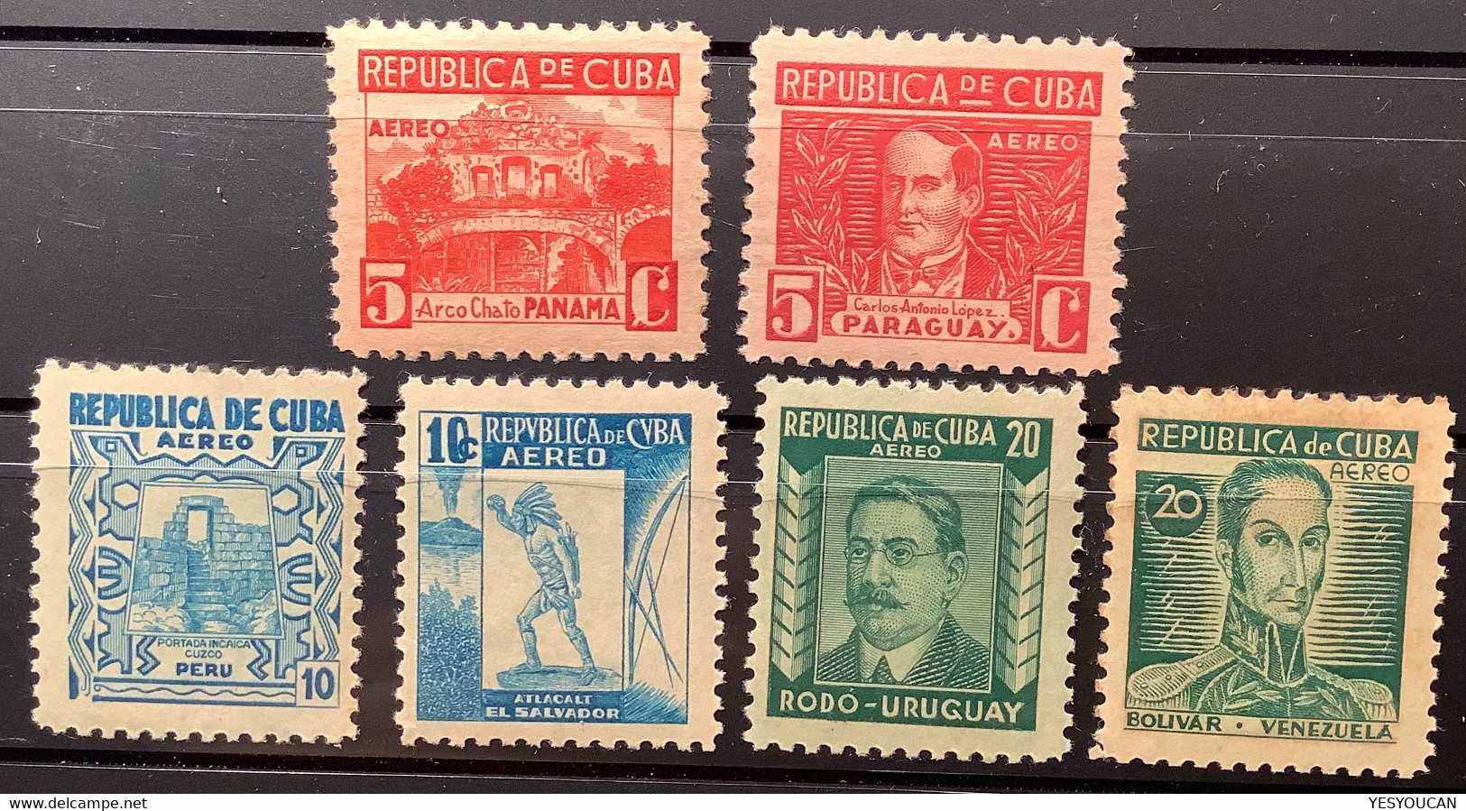 Cuba Republic Air Post Sc.C24-29 XF MNH ** 1937 Airmail Set  (Simon Bolivar, American Writers & Artists Art Literature - Aéreo