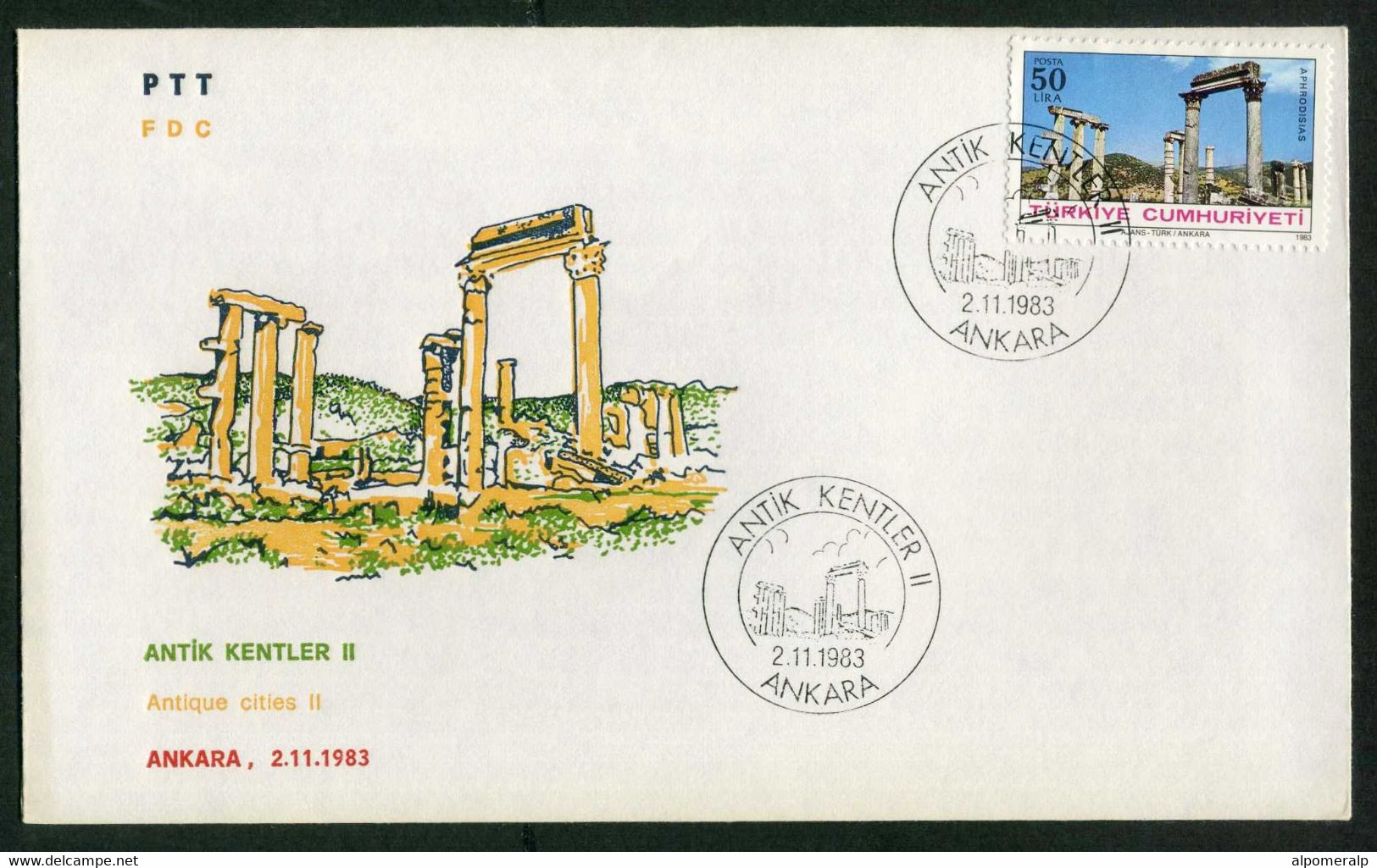 Türkiye 1983 Antique Cities, APHRODISIAS (2nd Issue) | Historic Site, Ruin, Archaeology Mi 2659 FDC - Cartas & Documentos