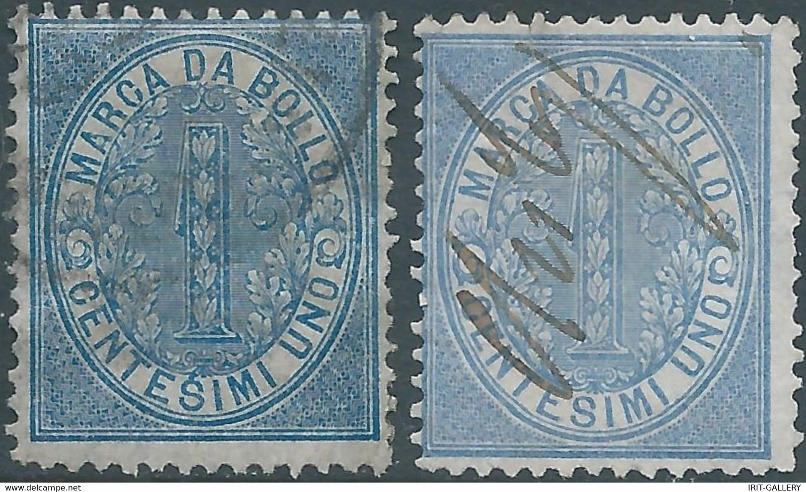 ITALIA-ITALY-ITALIEN,1868 Marca Da Bollo,Revenue Fiscal -Tax 2X 1Cent,Used - Fiscale Zegels