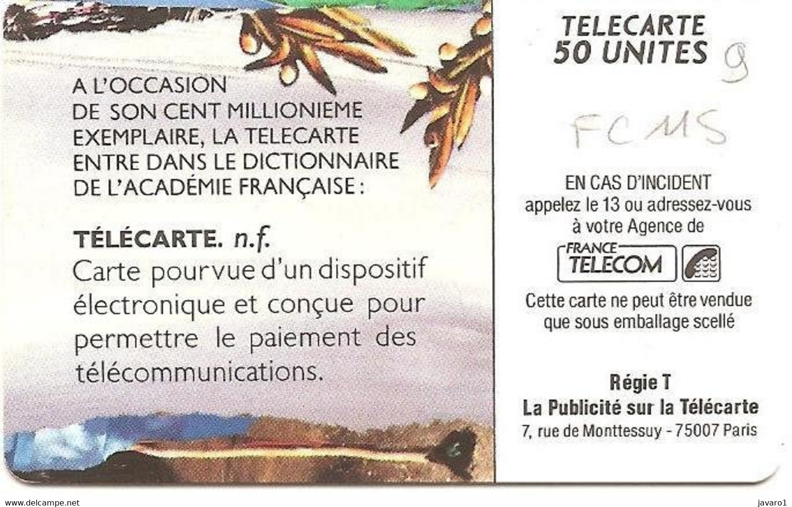 F0115C  50 Academie Francaise ( Batch: 2995) USED - 1990