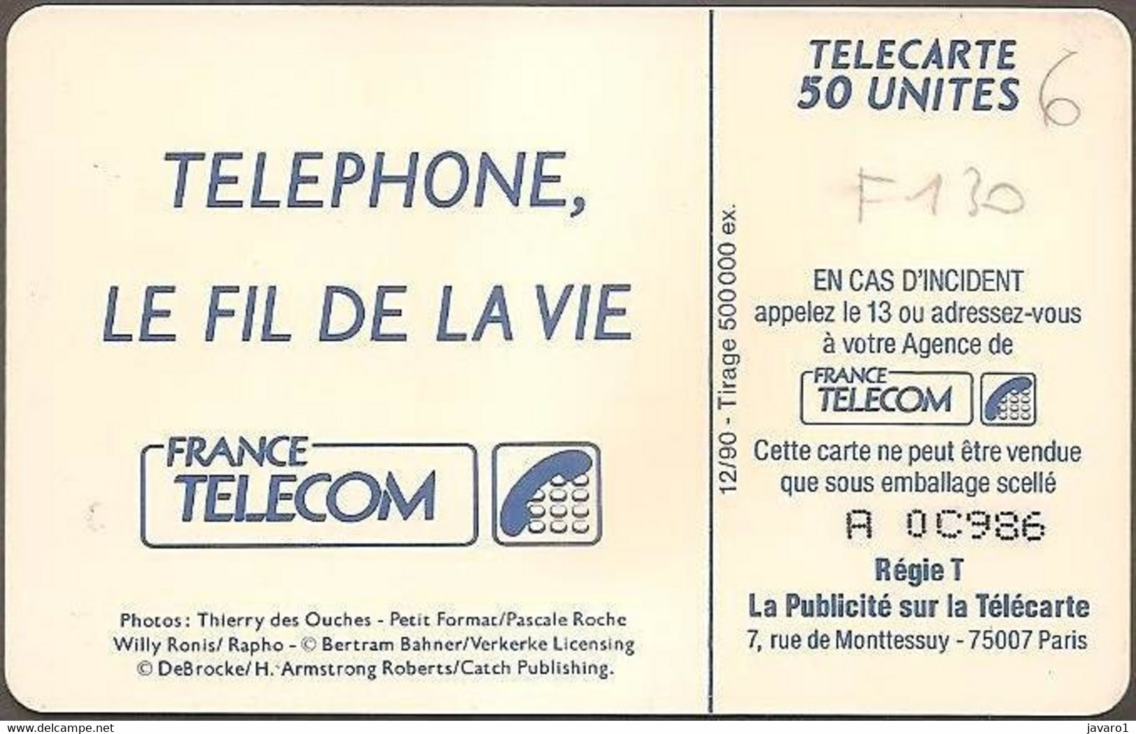 F0130  50 Photos Telephone Le Fil De La Vie ( Batch: A113476) USED - 1990