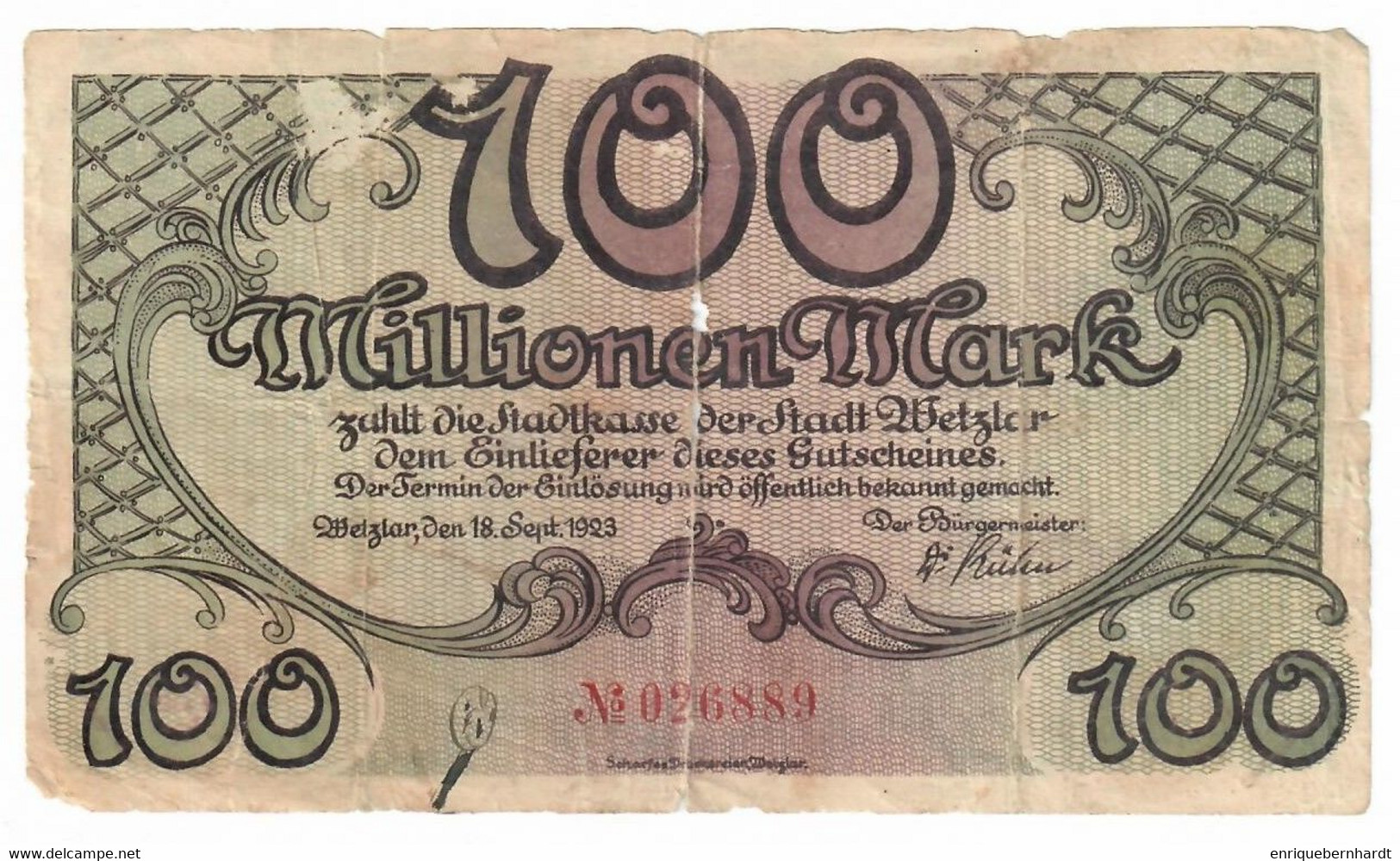 ALEMANIA // 100.000.000 MARK // 01/11/1920 - 100 Millionen Mark