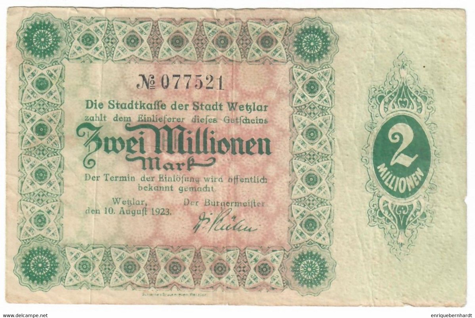 ALEMANIA // 2.000.000 MARK // 10/08/1923 - Non Classificati