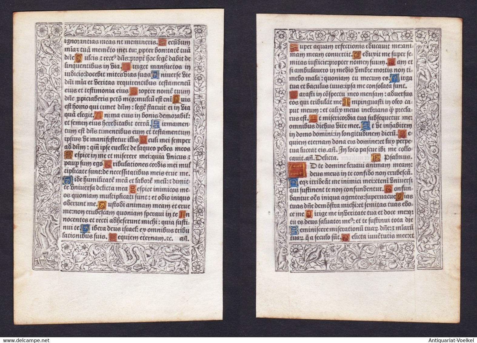 Leaf Of A Book Of Hours Printed On Vellum / Blatt Eines Gedruckten Stundenbuches Auf Pergament / Feuillet D'un - Livres Anciens