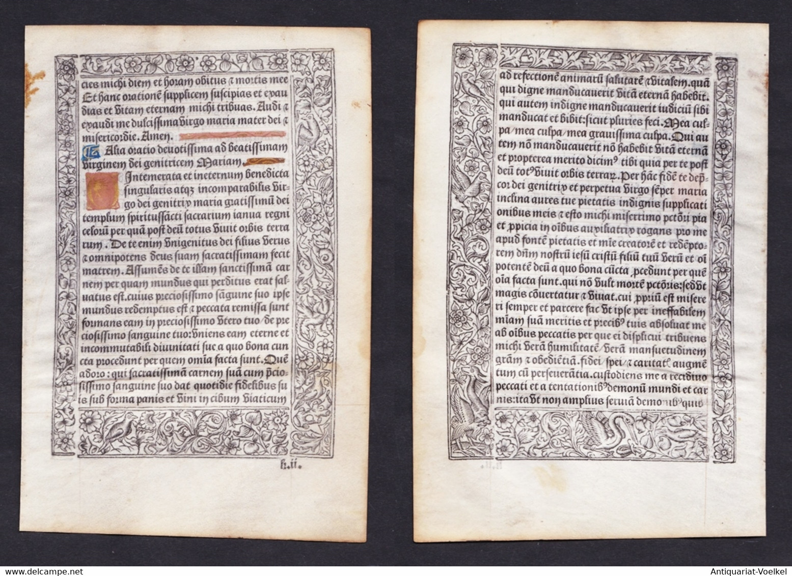 Leaf Of A Book Of Hours Printed On Vellum / Blatt Eines Gedruckten Stundenbuches Auf Pergament / Feuillet D'un - Livres Anciens