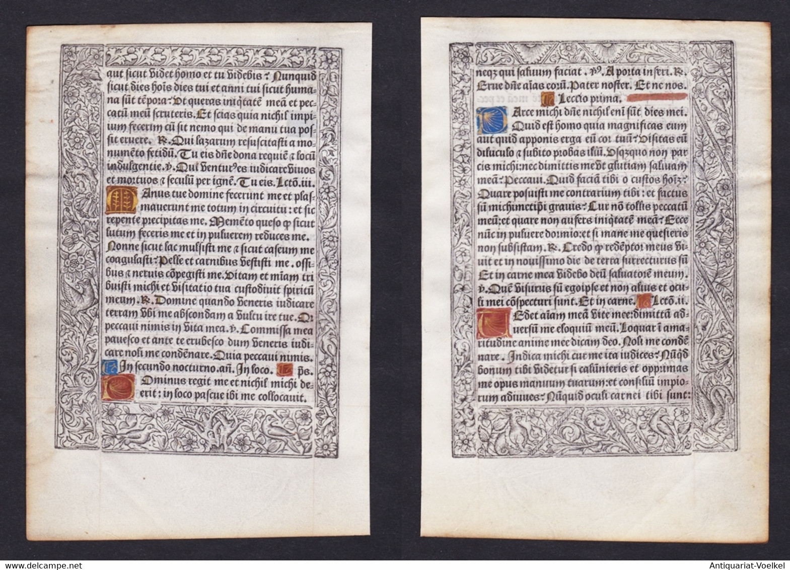 Leaf Of A Book Of Hours Printed On Vellum / Blatt Eines Gedruckten Stundenbuches Auf Pergament / Feuillet D'un - Livres Anciens