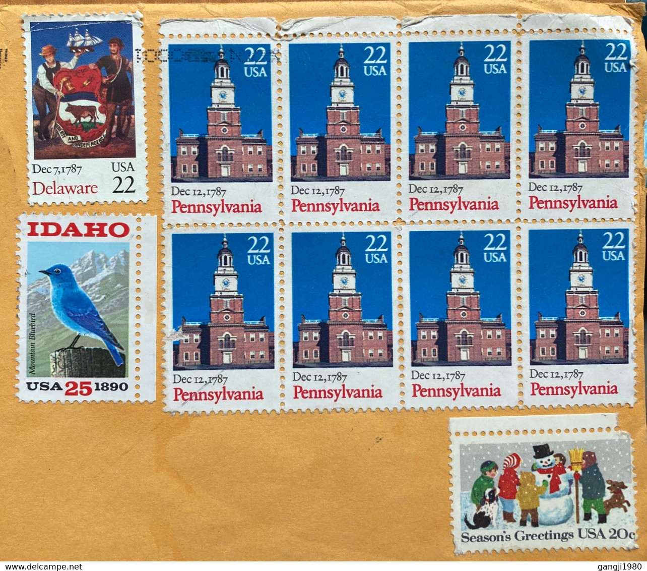 USA 2022, BUILDING IN PENNSYLVANIA CITY,BIRD ,DELAWARE COSTUME,SHIP,CHRISTMAS CHILDREN,DOG ,SANTA CLAUS , STAMP USED COV - Cartas & Documentos