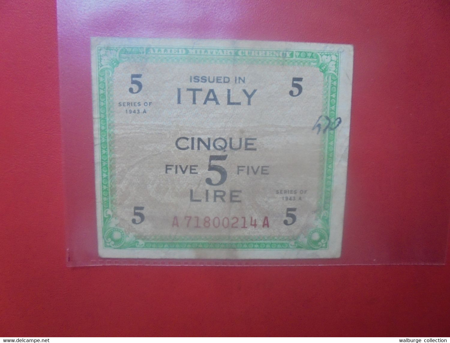 ITALIE 5 Lire 1943 "A" Circuler (L.6) - Ocupación Aliados Segunda Guerra Mundial